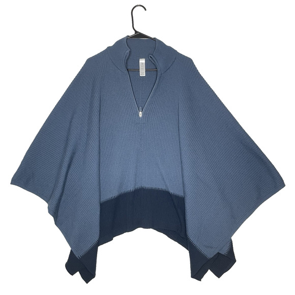 Lululemon Poncho Sweater One Size Blue Ribbed Merino Wool Knit Wrap Cape Boho - Picture 10 of 10